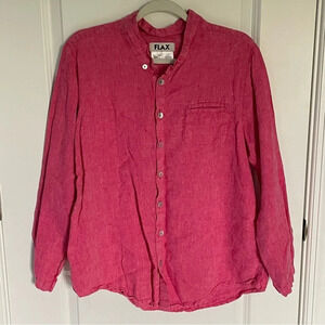 Flax 100% linen button down Top pink 29330